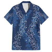 Hawaii Plumeria Lei Family Matching Puletasi and Hawaiian Shirt Aloha Festive Vibe - Navy Blue LT7 Dad's Shirt - Short Sleeve Navy Blue - Polynesian Pride