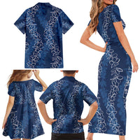 Hawaii Plumeria Lei Family Matching Short Sleeve Bodycon Dress and Hawaiian Shirt Aloha Festive Vibe - Navy Blue LT7 - Polynesian Pride