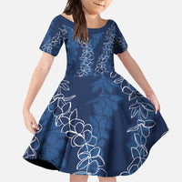 Hawaii Plumeria Lei Family Matching Summer Maxi Dress and Hawaiian Shirt Aloha Festive Vibe - Navy Blue LT7 Daughter's Dress Navy Blue - Polynesian Pride