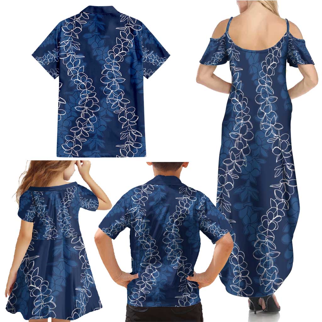 Hawaii Plumeria Lei Family Matching Summer Maxi Dress and Hawaiian Shirt Aloha Festive Vibe - Navy Blue LT7 - Polynesian Pride