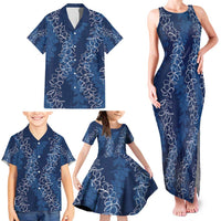 Hawaii Plumeria Lei Family Matching Tank Maxi Dress and Hawaiian Shirt Aloha Festive Vibe - Navy Blue LT7 - Polynesian Pride