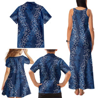 Hawaii Plumeria Lei Family Matching Tank Maxi Dress and Hawaiian Shirt Aloha Festive Vibe - Navy Blue LT7 - Polynesian Pride