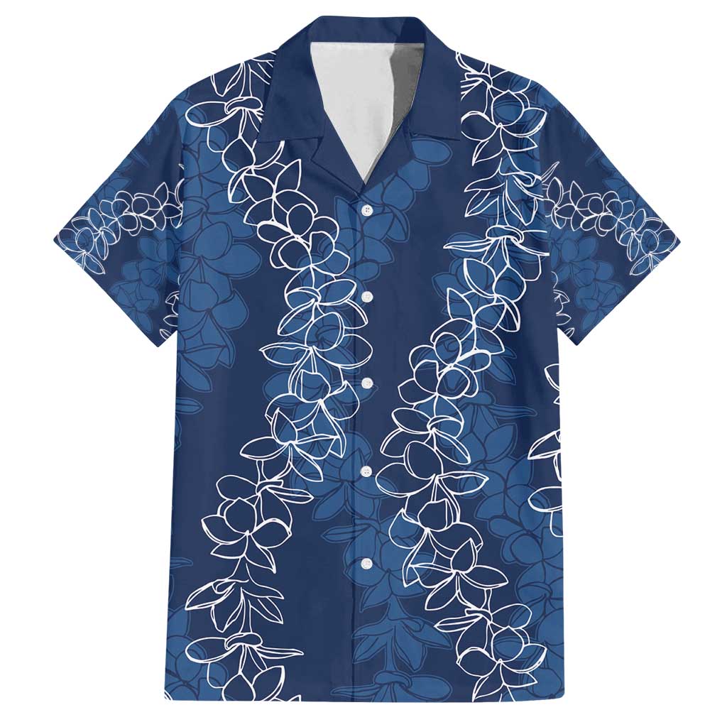 Hawaii Plumeria Lei Family Matching Tank Maxi Dress and Hawaiian Shirt Aloha Festive Vibe - Navy Blue LT7 Dad's Shirt - Short Sleeve Navy Blue - Polynesian Pride