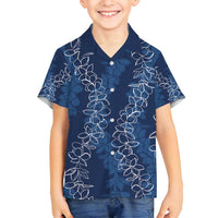 Hawaii Plumeria Lei Family Matching Tank Maxi Dress and Hawaiian Shirt Aloha Festive Vibe - Navy Blue LT7 Son's Shirt Navy Blue - Polynesian Pride