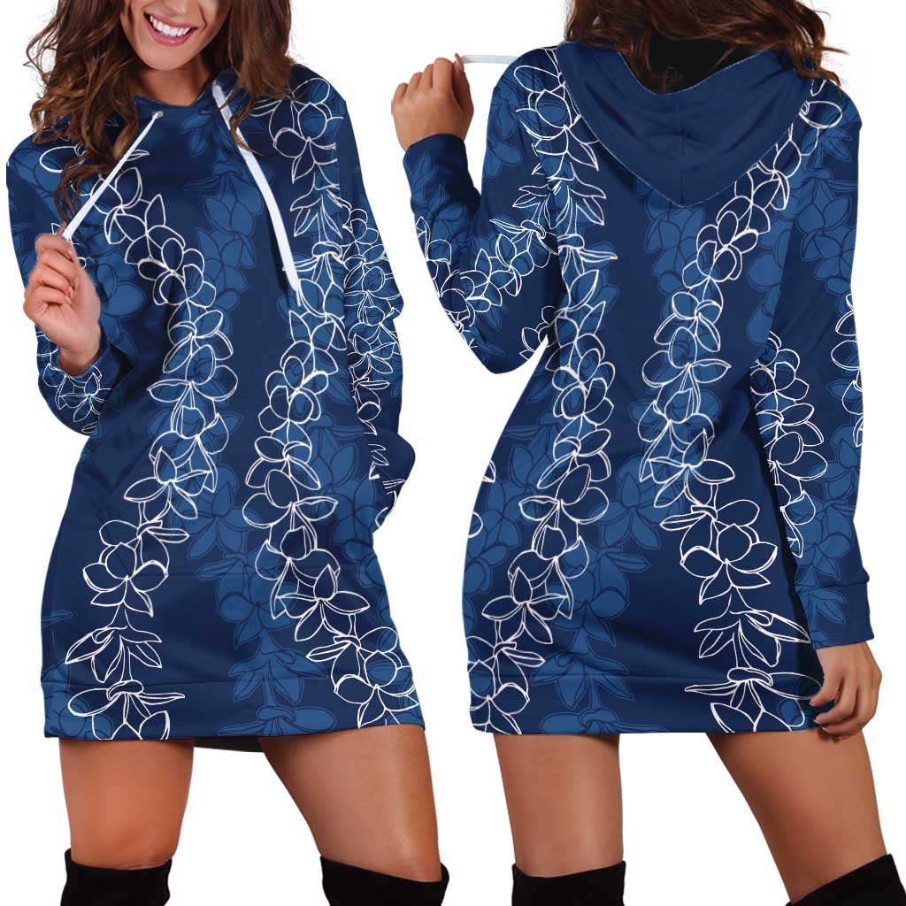 Hawaii Plumeria Lei Hoodie Dress Aloha Festive Vibe - Navy Blue LT7 - Polynesian Pride