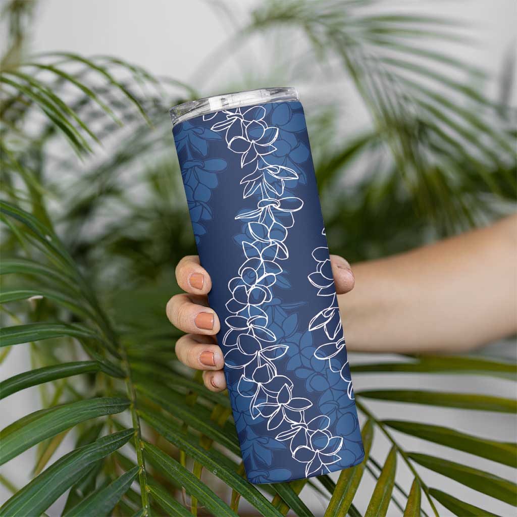 Hawaii Plumeria Lei Skinny Tumbler Aloha Festive Vibe - Navy Blue LT7 - Polynesian Pride