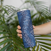 Hawaii Plumeria Lei Skinny Tumbler Aloha Festive Vibe - Navy Blue LT7 - Polynesian Pride