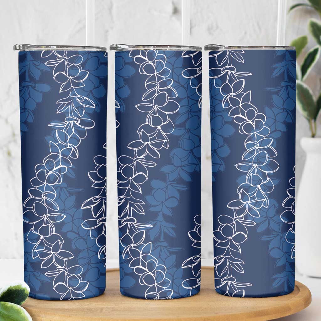 Hawaii Plumeria Lei Skinny Tumbler Aloha Festive Vibe - Navy Blue LT7 - Polynesian Pride