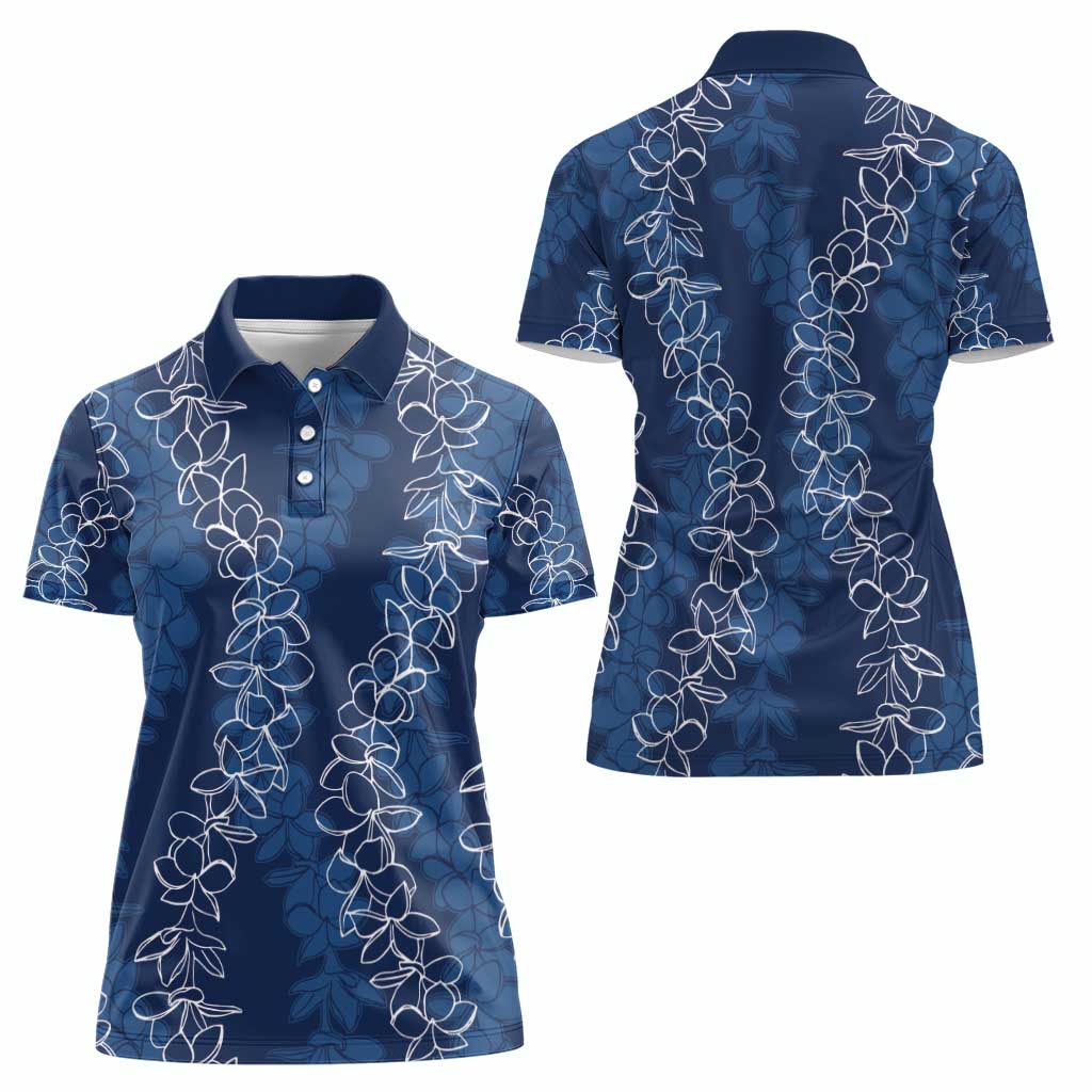 Hawaii Plumeria Lei Women Polo Shirt Aloha Festive Vibe - Navy Blue