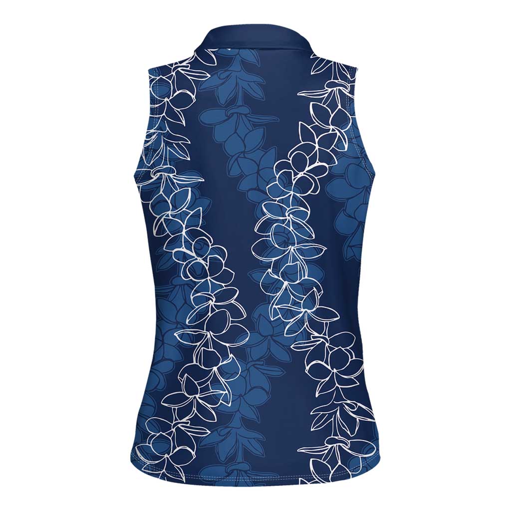 Hawaii Plumeria Lei Women Sleeveless Polo Shirt Aloha Festive Vibe - Navy Blue LT7 - Polynesian Pride