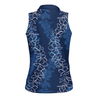 Hawaii Plumeria Lei Women Sleeveless Polo Shirt Aloha Festive Vibe - Navy Blue LT7 - Polynesian Pride