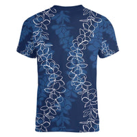 Hawaii Plumeria Lei Women V-Neck T-Shirt Aloha Festive Vibe - Navy Blue LT7 - Polynesian Pride
