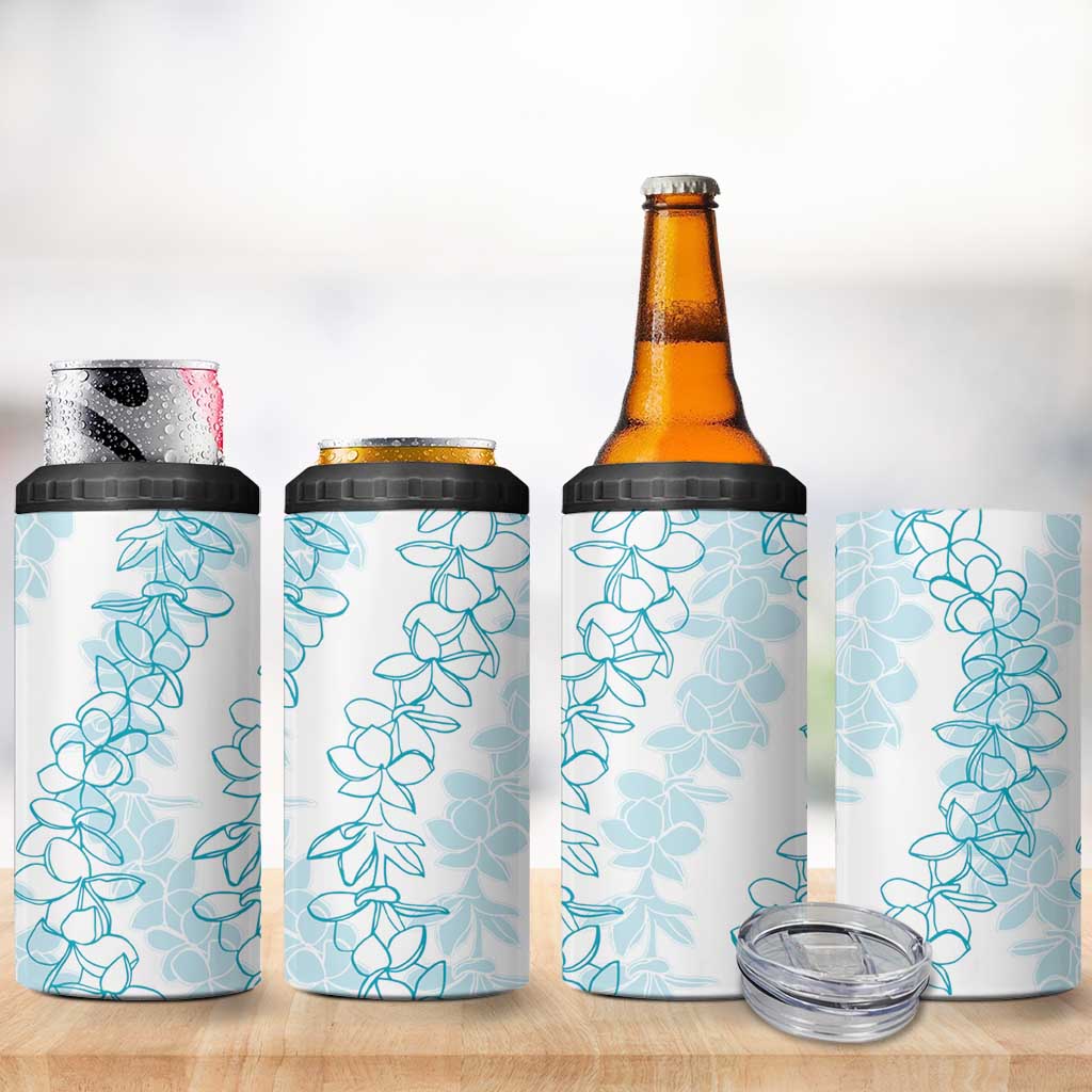 Hawaii Plumeria Lei 4 in 1 Can Cooler Tumbler Aloha Festive Vibe - Turquoise LT7 - Polynesian Pride