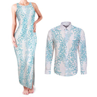 Hawaii Plumeria Lei Couples Matching Tank Maxi Dress and Long Sleeve Button Shirt Aloha Festive Vibe - Turquoise LT7 Turquoise - Polynesian Pride