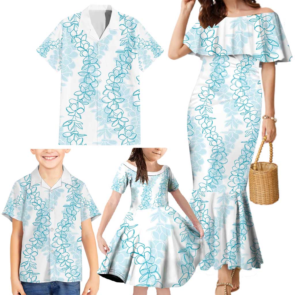 Hawaii Plumeria Lei Family Matching Mermaid Dress and Hawaiian Shirt Aloha Festive Vibe - Turquoise LT7 - Polynesian Pride