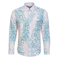 Hawaii Plumeria Lei Family Matching Mermaid Dress and Hawaiian Shirt Aloha Festive Vibe - Turquoise LT7 Dad's Shirt - Long Sleeve Turquoise - Polynesian Pride