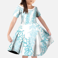 Hawaii Plumeria Lei Family Matching Off Shoulder Maxi Dress and Hawaiian Shirt Aloha Festive Vibe - Turquoise LT7 Daughter's Dress Turquoise - Polynesian Pride