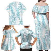 Hawaii Plumeria Lei Family Matching Off Shoulder Maxi Dress and Hawaiian Shirt Aloha Festive Vibe - Turquoise LT7 - Polynesian Pride