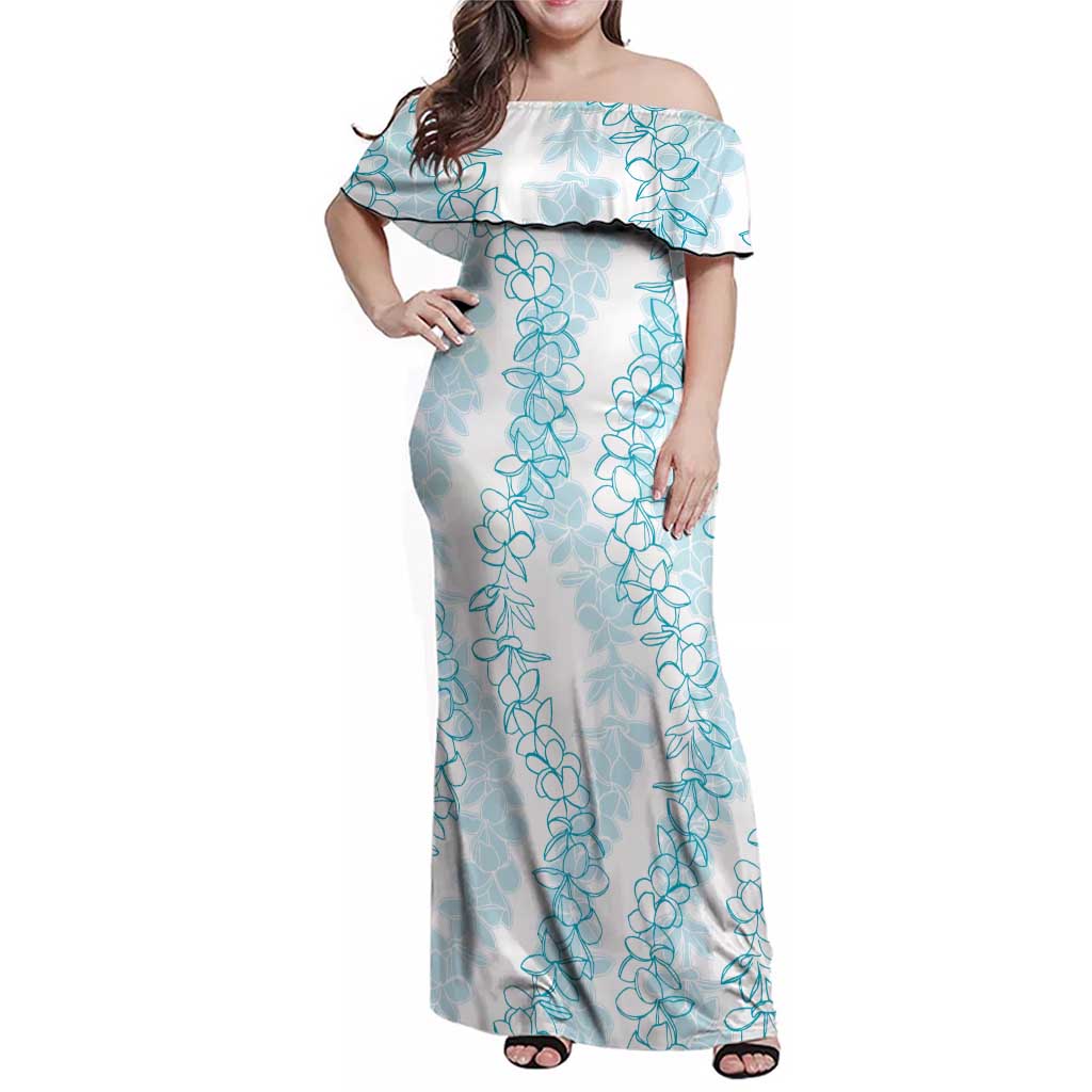 Hawaii Plumeria Lei Family Matching Off Shoulder Maxi Dress and Hawaiian Shirt Aloha Festive Vibe - Turquoise LT7 Mom's Dress Turquoise - Polynesian Pride