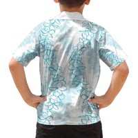 Hawaii Plumeria Lei Family Matching Off Shoulder Short Dress and Hawaiian Shirt Aloha Festive Vibe - Turquoise LT7 - Polynesian Pride