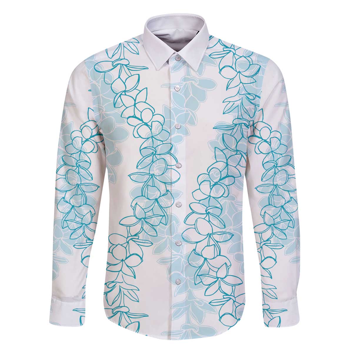 Hawaii Plumeria Lei Family Matching Off Shoulder Short Dress and Hawaiian Shirt Aloha Festive Vibe - Turquoise LT7 Dad's Shirt - Long Sleeve Turquoise - Polynesian Pride