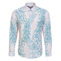 Hawaii Plumeria Lei Family Matching Off Shoulder Short Dress and Hawaiian Shirt Aloha Festive Vibe - Turquoise LT7 Dad's Shirt - Long Sleeve Turquoise - Polynesian Pride