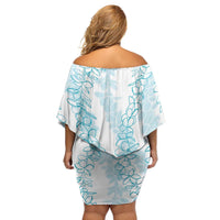 Hawaii Plumeria Lei Family Matching Off Shoulder Short Dress and Hawaiian Shirt Aloha Festive Vibe - Turquoise LT7 - Polynesian Pride
