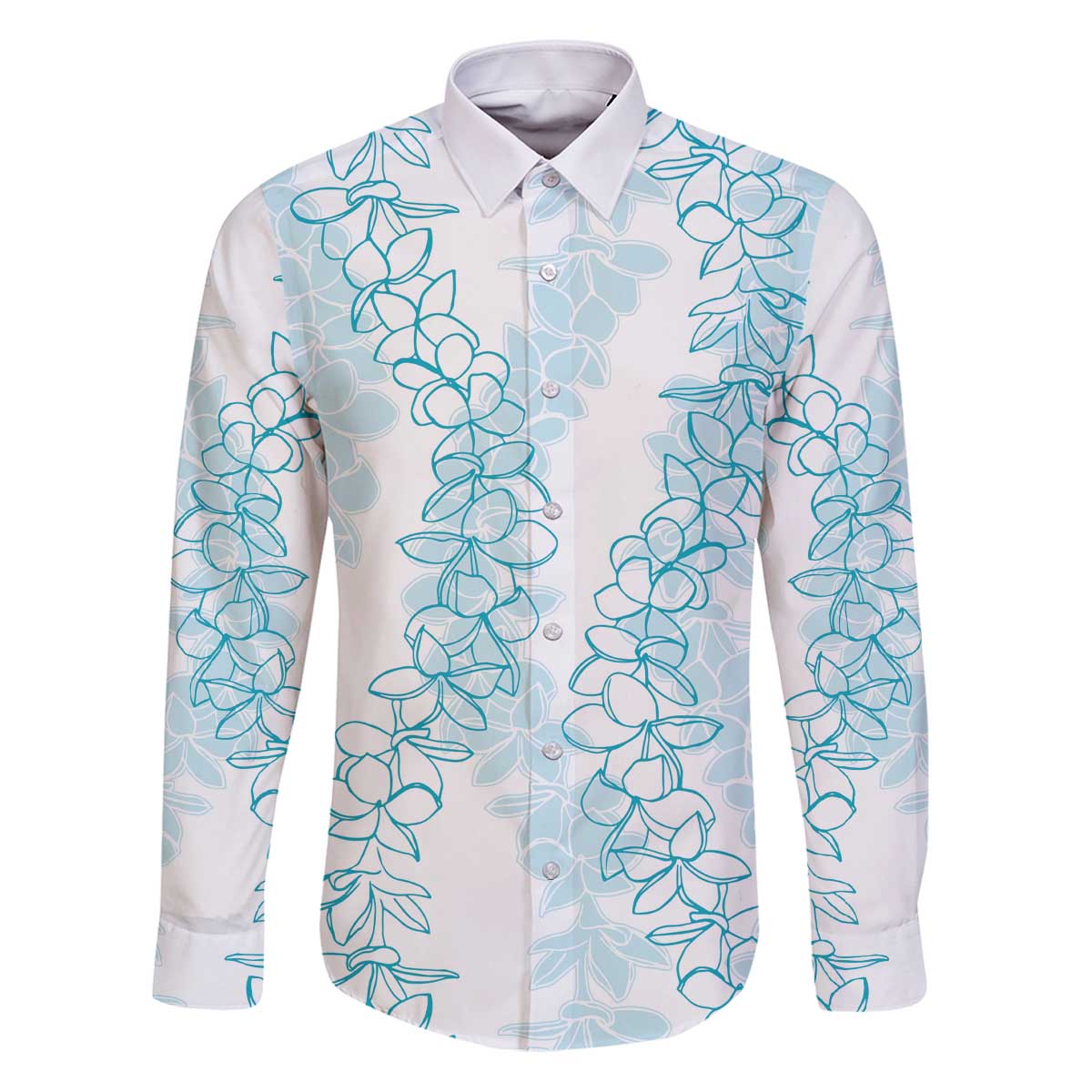 Hawaii Plumeria Lei Family Matching Puletasi and Hawaiian Shirt Aloha Festive Vibe - Turquoise LT7 Dad's Shirt - Long Sleeve Turquoise - Polynesian Pride