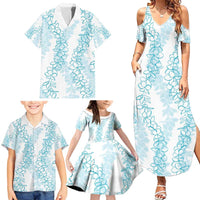 Hawaii Plumeria Lei Family Matching Summer Maxi Dress and Hawaiian Shirt Aloha Festive Vibe - Turquoise LT7 - Polynesian Pride