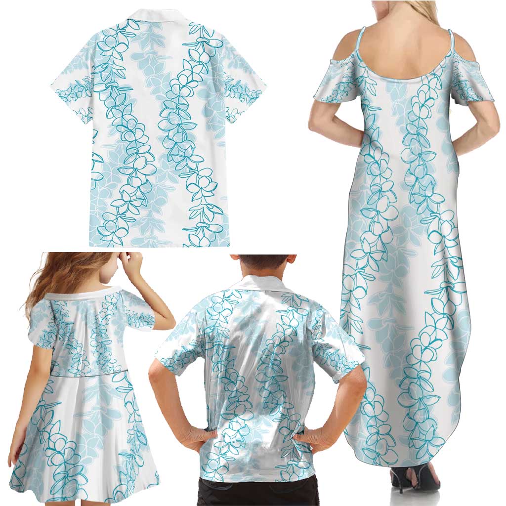 Hawaii Plumeria Lei Family Matching Summer Maxi Dress and Hawaiian Shirt Aloha Festive Vibe - Turquoise LT7 - Polynesian Pride