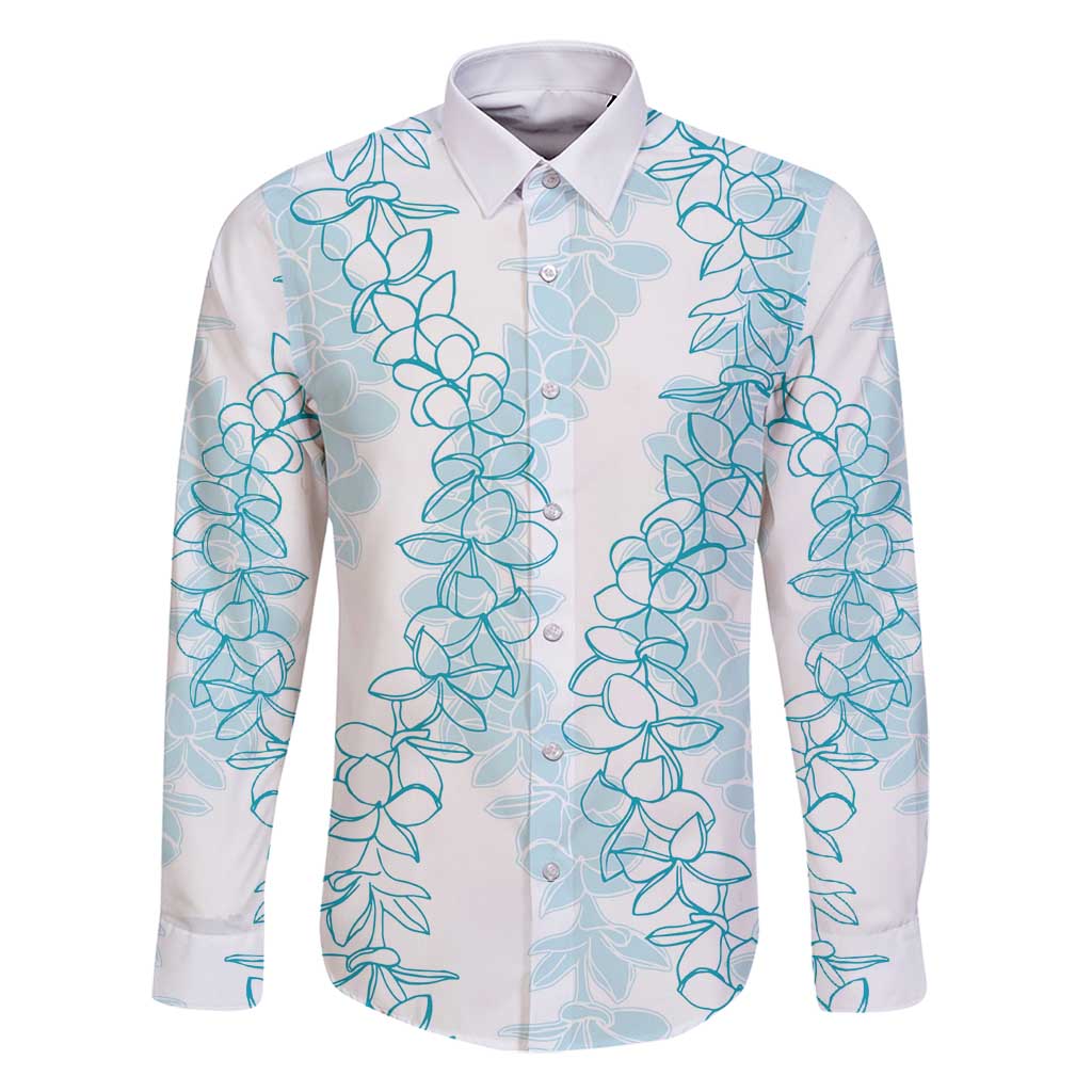 Hawaii Plumeria Lei Family Matching Summer Maxi Dress and Hawaiian Shirt Aloha Festive Vibe - Turquoise LT7 Dad's Shirt - Long Sleeve Turquoise - Polynesian Pride