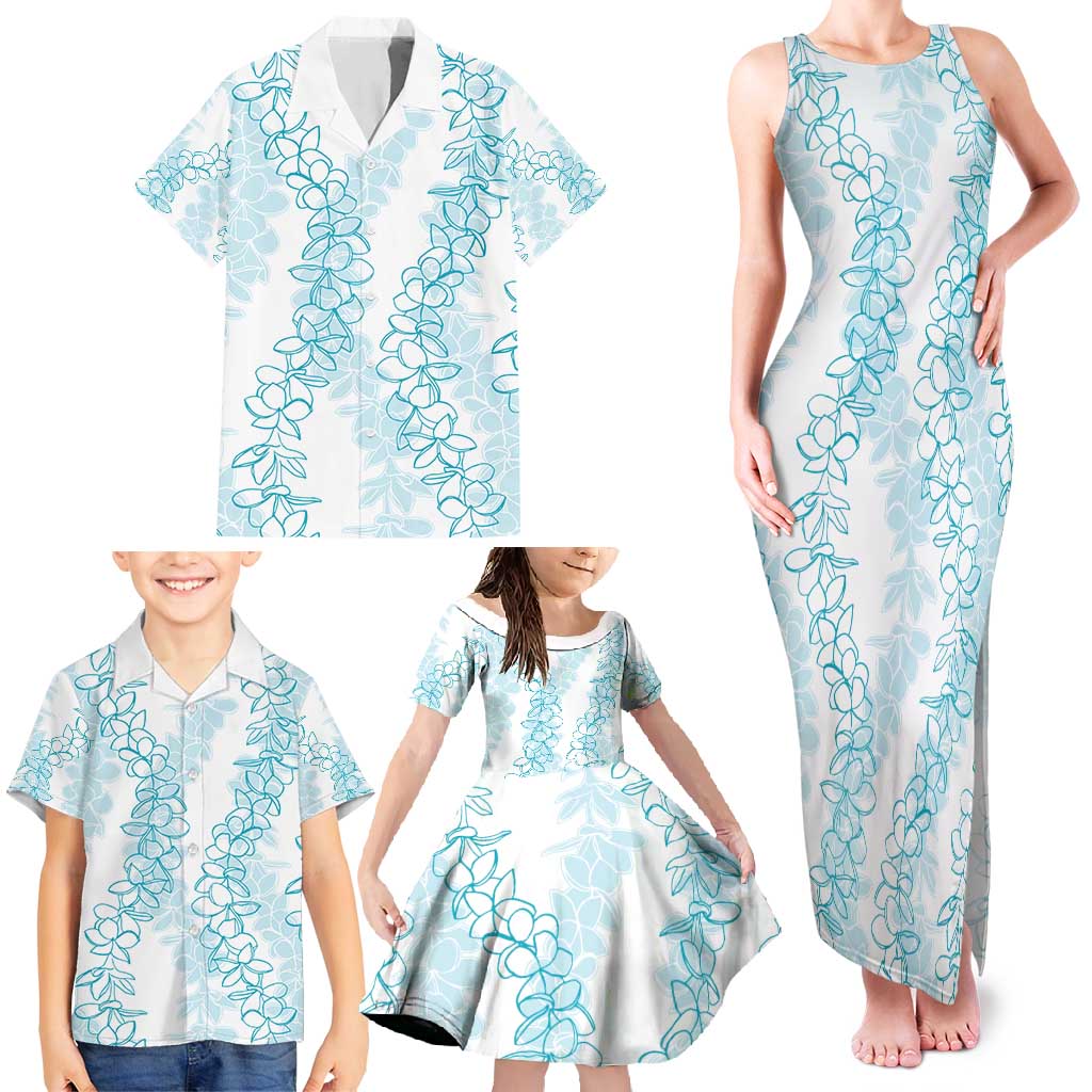 Hawaii Plumeria Lei Family Matching Tank Maxi Dress and Hawaiian Shirt Aloha Festive Vibe - Turquoise LT7 - Polynesian Pride