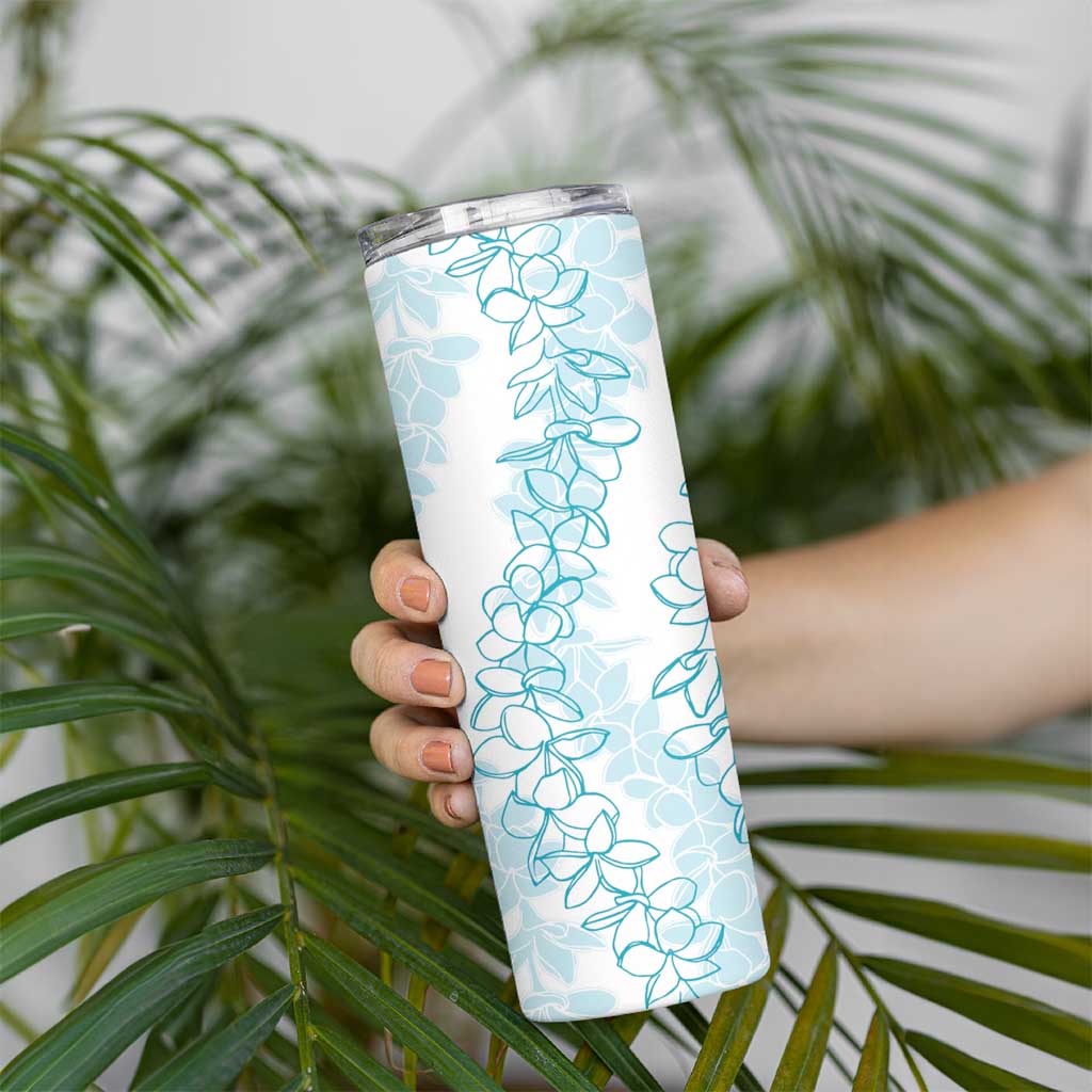 Hawaii Plumeria Lei Skinny Tumbler Aloha Festive Vibe - Turquoise LT7 - Polynesian Pride