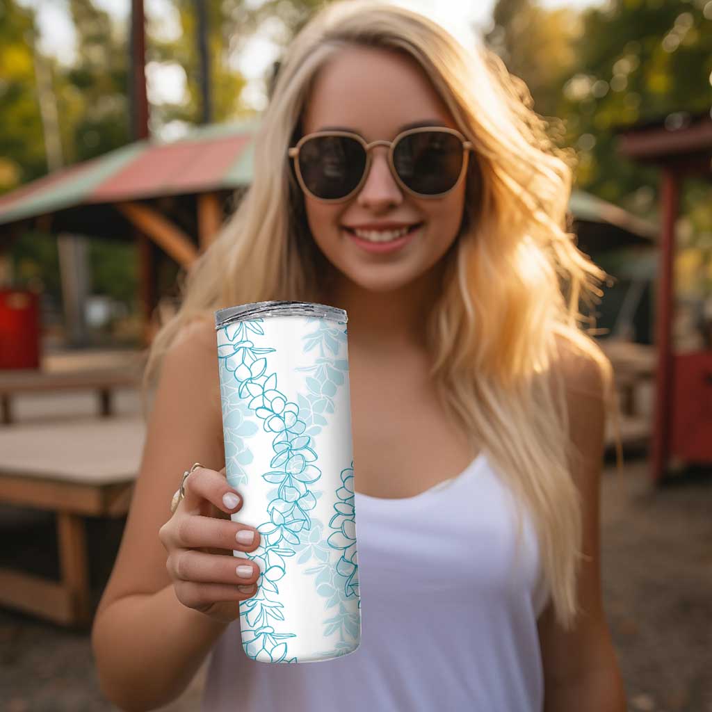 Hawaii Plumeria Lei Skinny Tumbler Aloha Festive Vibe - Turquoise LT7 - Polynesian Pride