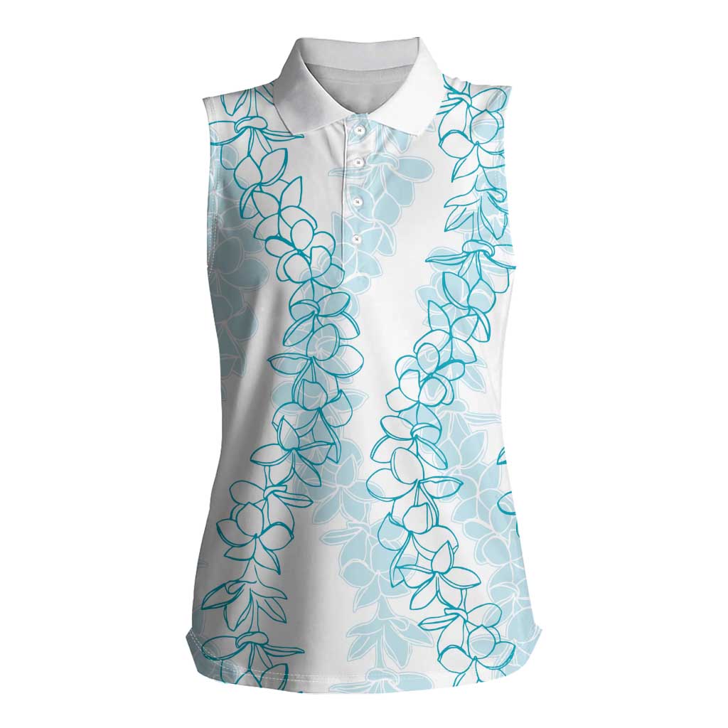 Hawaii Plumeria Lei Women Sleeveless Polo Shirt Aloha Festive Vibe - Turquoise LT7 Female Turquoise - Polynesian Pride