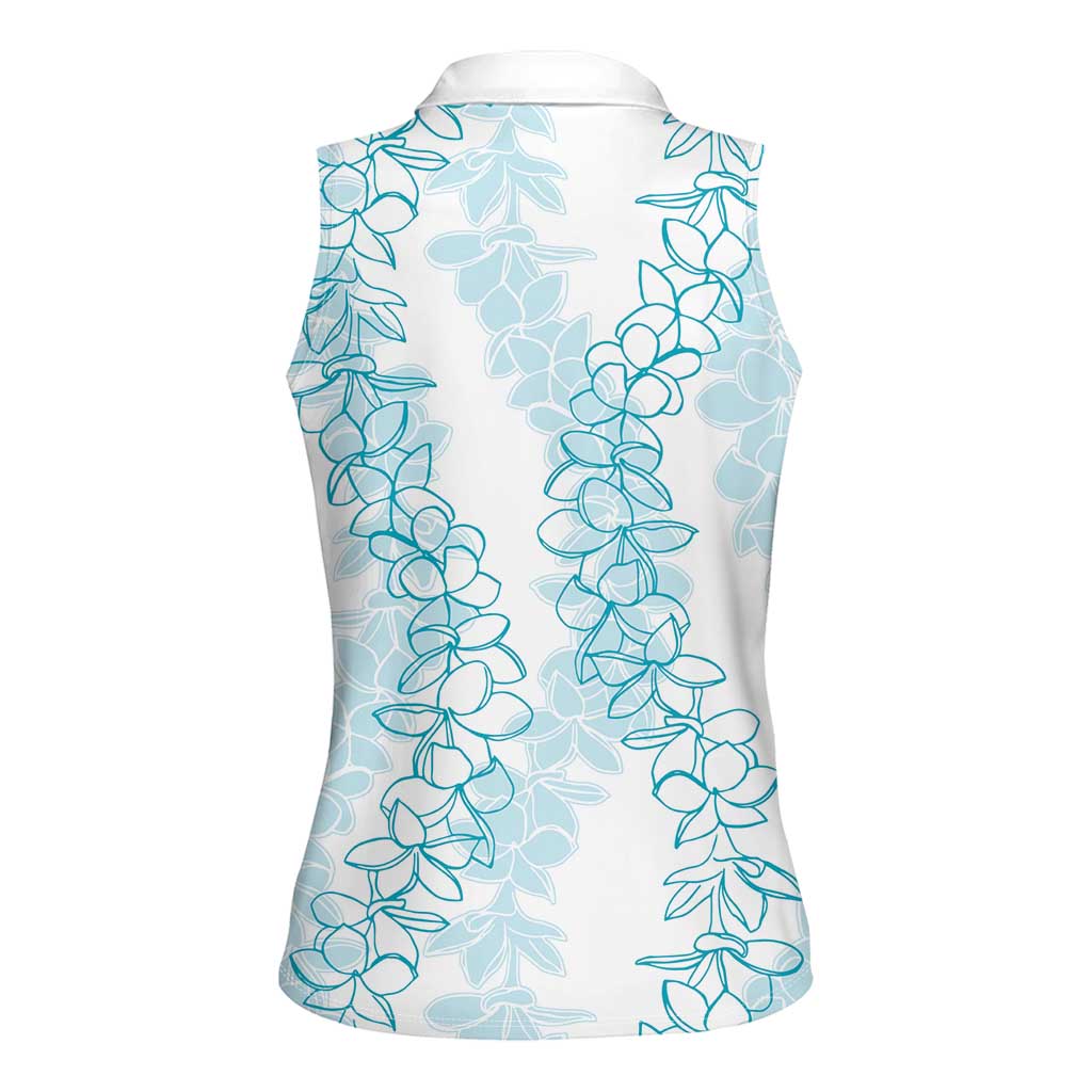 Hawaii Plumeria Lei Women Sleeveless Polo Shirt Aloha Festive Vibe - Turquoise LT7 - Polynesian Pride