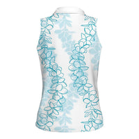 Hawaii Plumeria Lei Women Sleeveless Polo Shirt Aloha Festive Vibe - Turquoise LT7 - Polynesian Pride