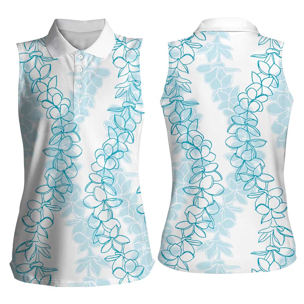 Hawaii Plumeria Lei Women Sleeveless Polo Shirt Aloha Festive Vibe - Turquoise LT7 - Polynesian Pride
