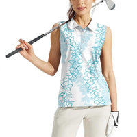 Hawaii Plumeria Lei Women Sleeveless Polo Shirt Aloha Festive Vibe - Turquoise LT7 - Polynesian Pride