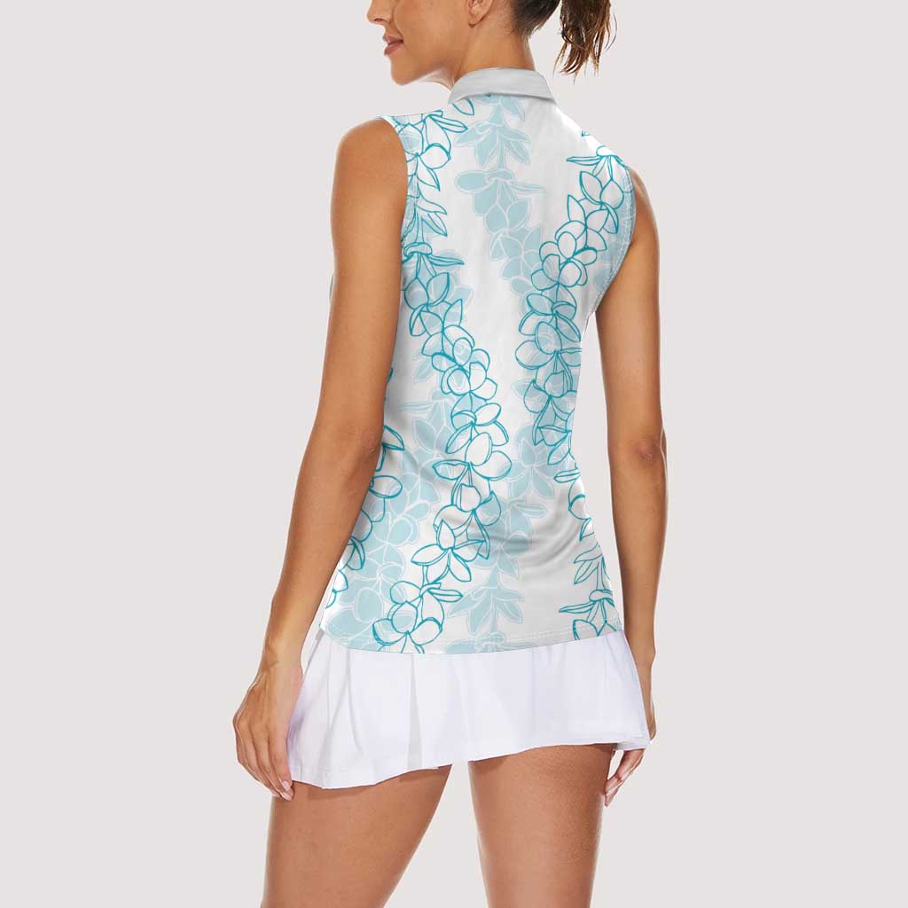 Hawaii Plumeria Lei Women Sleeveless Polo Shirt Aloha Festive Vibe - Turquoise LT7 - Polynesian Pride