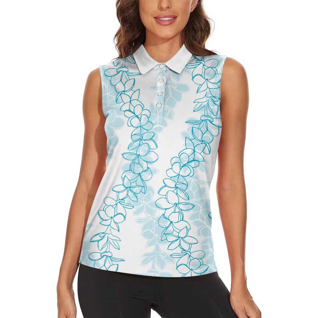 Hawaii Plumeria Lei Women Sleeveless Polo Shirt Aloha Festive Vibe - Turquoise LT7 - Polynesian Pride