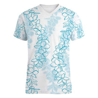 Hawaii Plumeria Lei Women V-Neck T-Shirt Aloha Festive Vibe - Turquoise LT7 Female Turquoise - Polynesian Pride