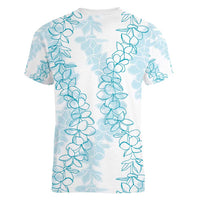 Hawaii Plumeria Lei Women V-Neck T-Shirt Aloha Festive Vibe - Turquoise LT7 - Polynesian Pride