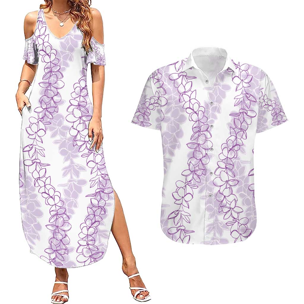 Hawaii Plumeria Lei Couples Matching Summer Maxi Dress and Hawaiian Shirt Aloha Festive Vibe - Amethyst LT7 Amethyst - Polynesian Pride