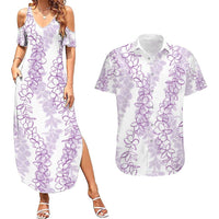 Hawaii Plumeria Lei Couples Matching Summer Maxi Dress and Hawaiian Shirt Aloha Festive Vibe - Amethyst LT7 Amethyst - Polynesian Pride