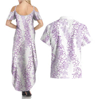 Hawaii Plumeria Lei Couples Matching Summer Maxi Dress and Hawaiian Shirt Aloha Festive Vibe - Amethyst LT7 - Polynesian Pride