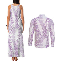 Hawaii Plumeria Lei Couples Matching Tank Maxi Dress and Long Sleeve Button Shirt Aloha Festive Vibe - Amethyst LT7 - Polynesian Pride