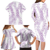 Hawaii Plumeria Lei Family Matching Long Sleeve Bodycon Dress and Hawaiian Shirt Aloha Festive Vibe - Amethyst LT7 - Polynesian Pride