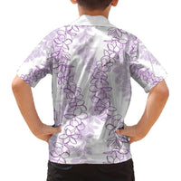 Hawaii Plumeria Lei Family Matching Off The Shoulder Long Sleeve Dress and Hawaiian Shirt Aloha Festive Vibe - Amethyst LT7 - Polynesian Pride