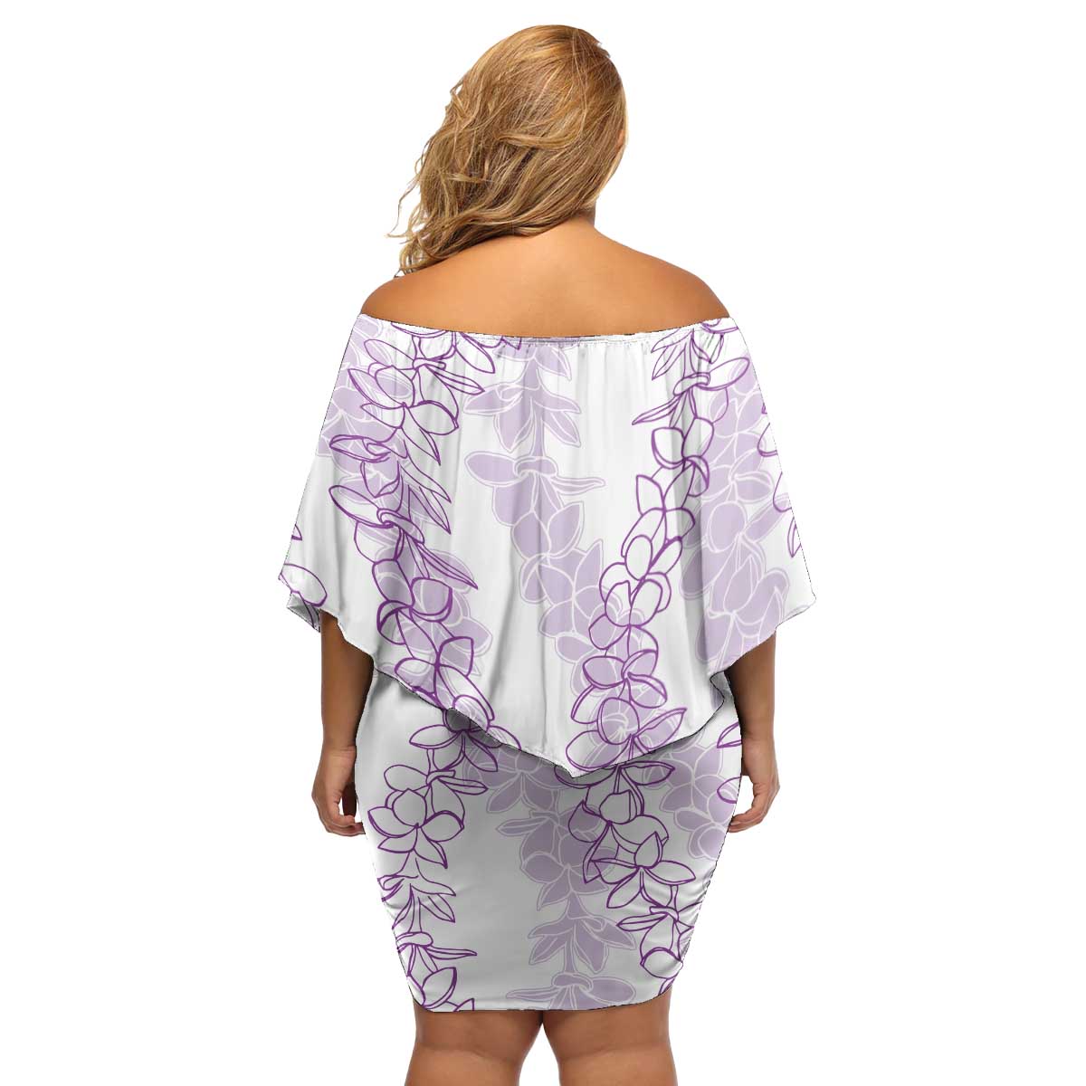Hawaii Plumeria Lei Family Matching Off Shoulder Short Dress and Hawaiian Shirt Aloha Festive Vibe - Amethyst LT7 - Polynesian Pride